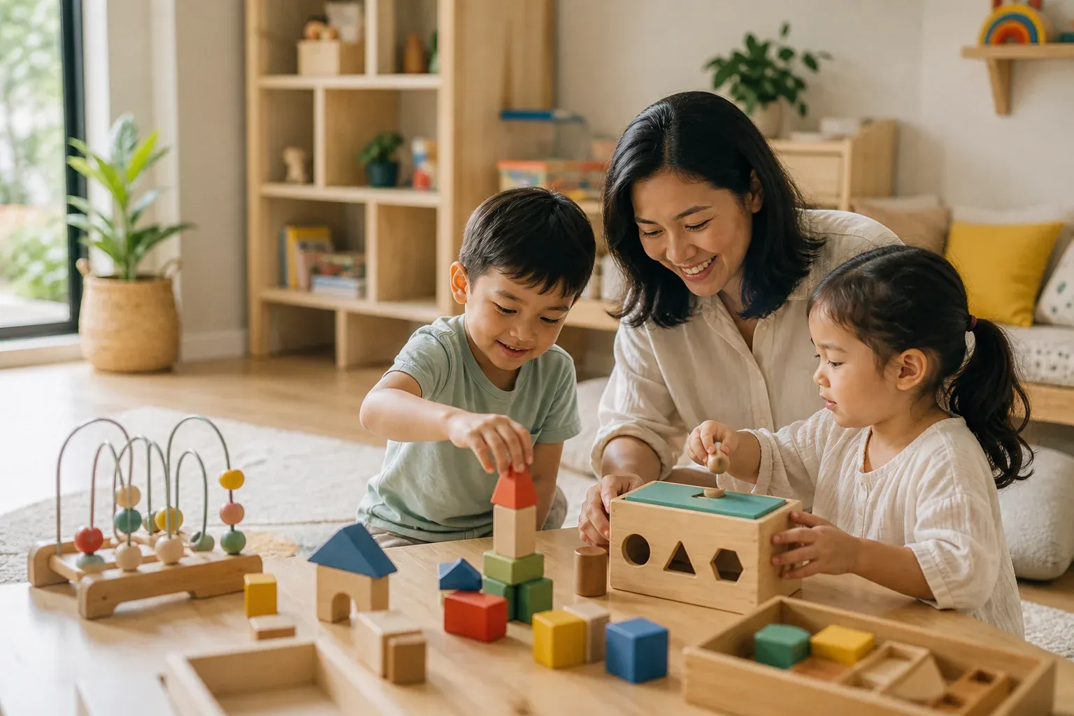 Child playing with educational toys